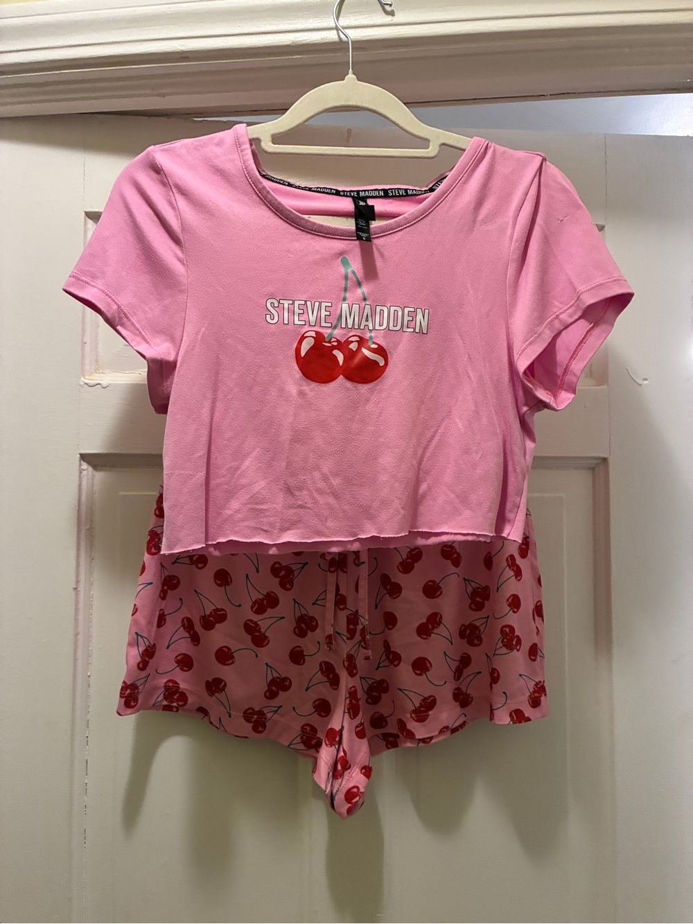 Steve Madden Pink Cherry Cropped Tee & Shorts Pajama Set